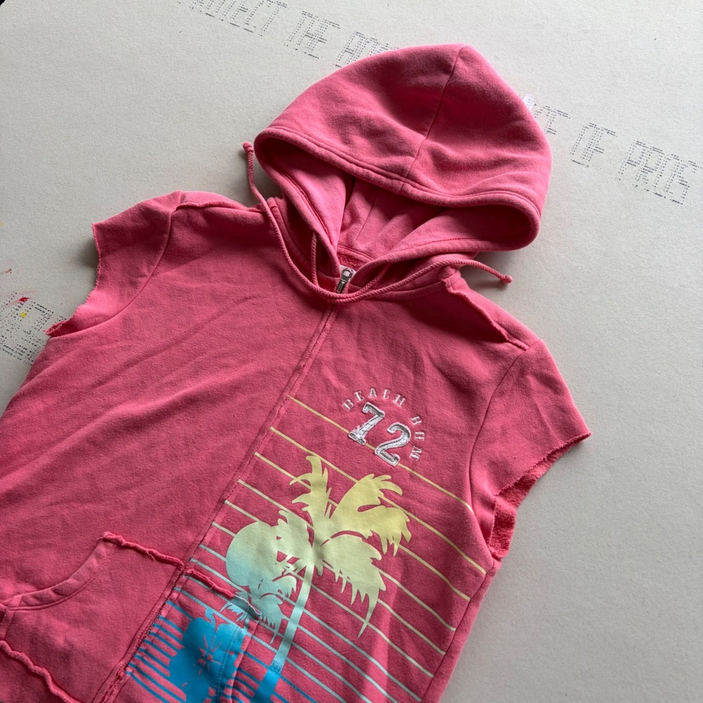 Y2K Vintage OP Ocean Pacific Pink Sleeveless Zip Up Hoodie Sweatshirt